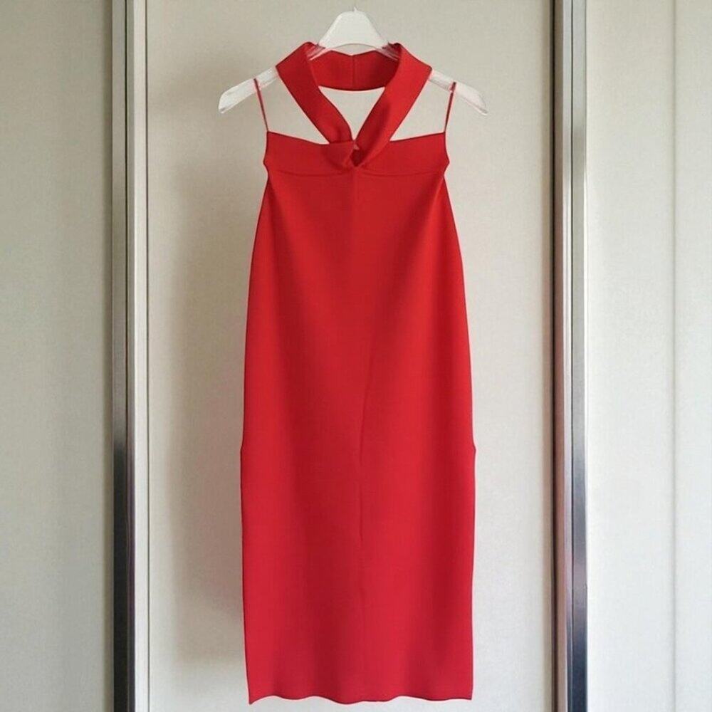 Maeve Anthropologie Halter Ribbed Midi Dress Rosy Red Size S